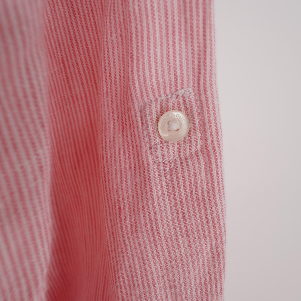 Barbour Linen Button Up Shirt Womens 6 Pink Collared Roll Tab Striped Casual - Picture 13 of 16